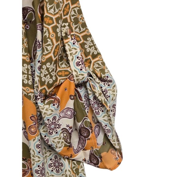 Cato  Womens 18/20W Paisley Popover Tunic Top V Neck Roll Tab Sleeve Boho - Picture 5 of 8